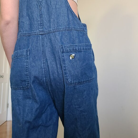Vintage Mandal Bay Denim Overalls Womens L Hot Dog Embroidered Romper Cropped - Picture 4 of 11